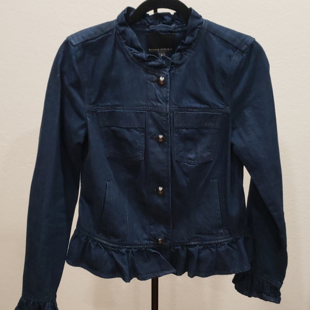 Banana Republic Dark Blue Ruffle Hem Denim Jacket